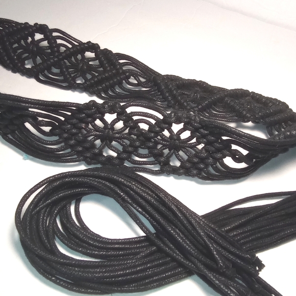 Bohemian Macrame Braided Long Cord Belly Dancing Gipsy Hippie Black Belt - Picture 4 of 12